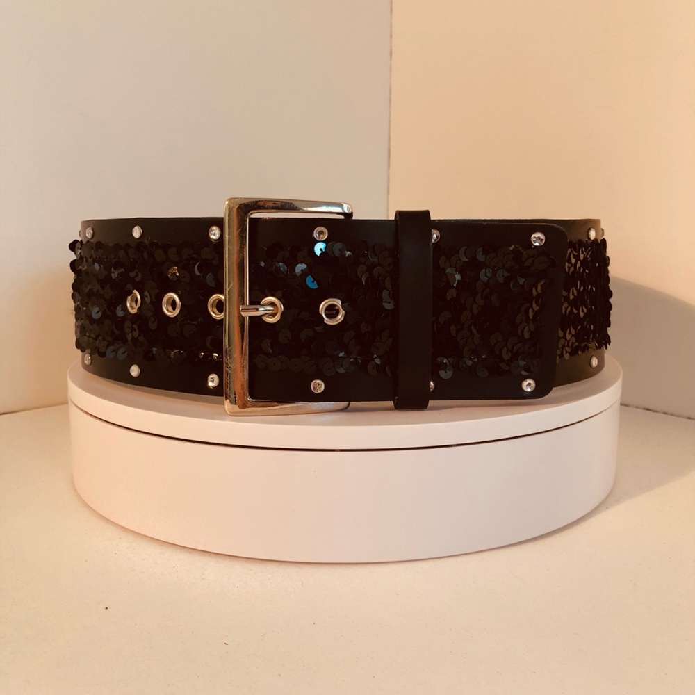 Vintage Mariella Burani Black Sequin Belt